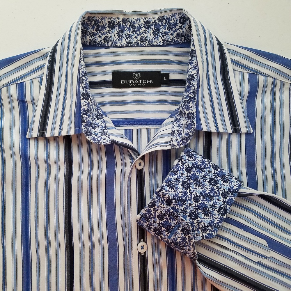 Bugatchi Uomo Striped Button Front Flip Cuff Shirt - image 1